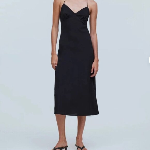 Madewell NWT Black Layton Midi Slip Dress, Size 10 - Picture 2 of 7